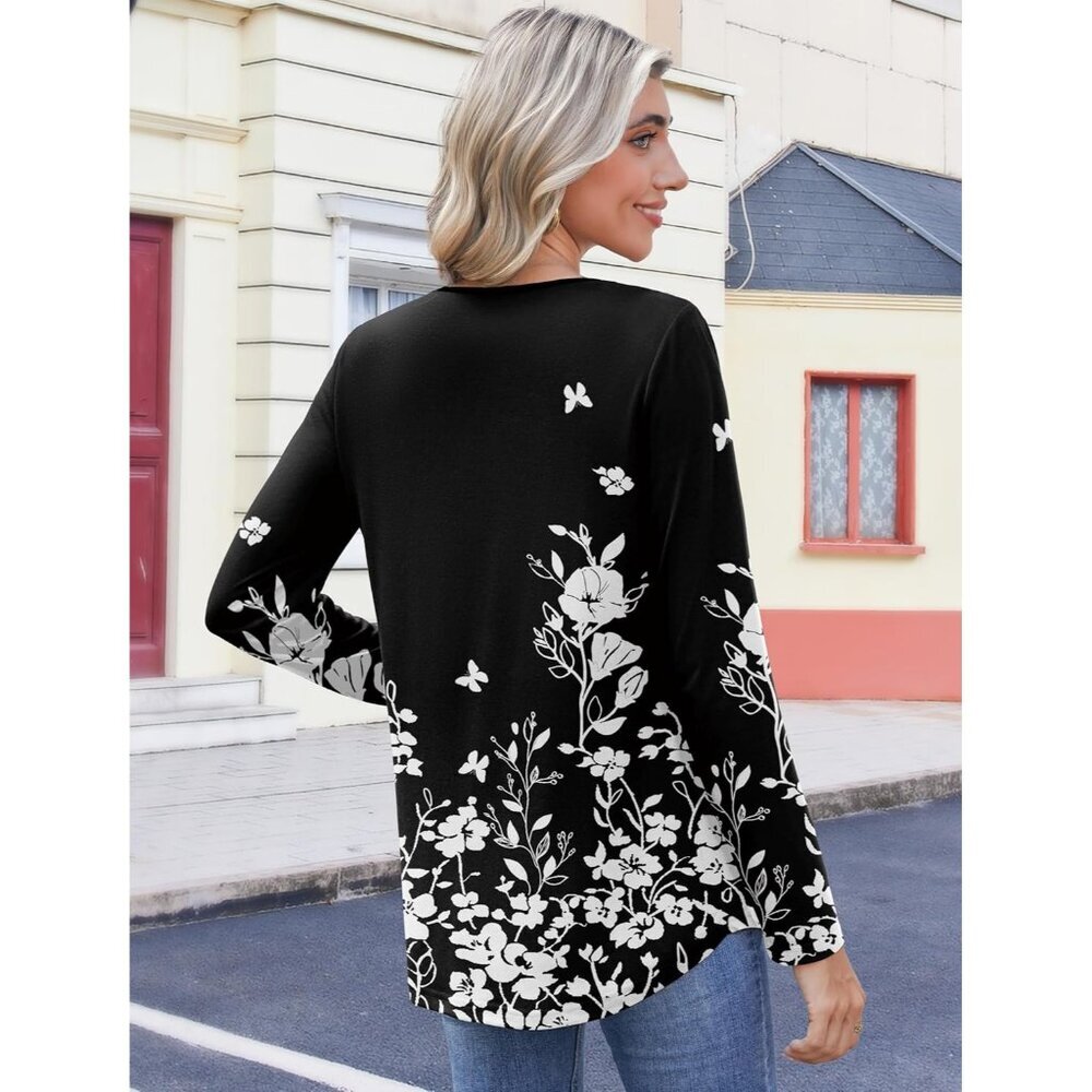 Women's Long Sleeve V Neck Top Casual Blouse for Fall Winter Work - Picture 5 of 5